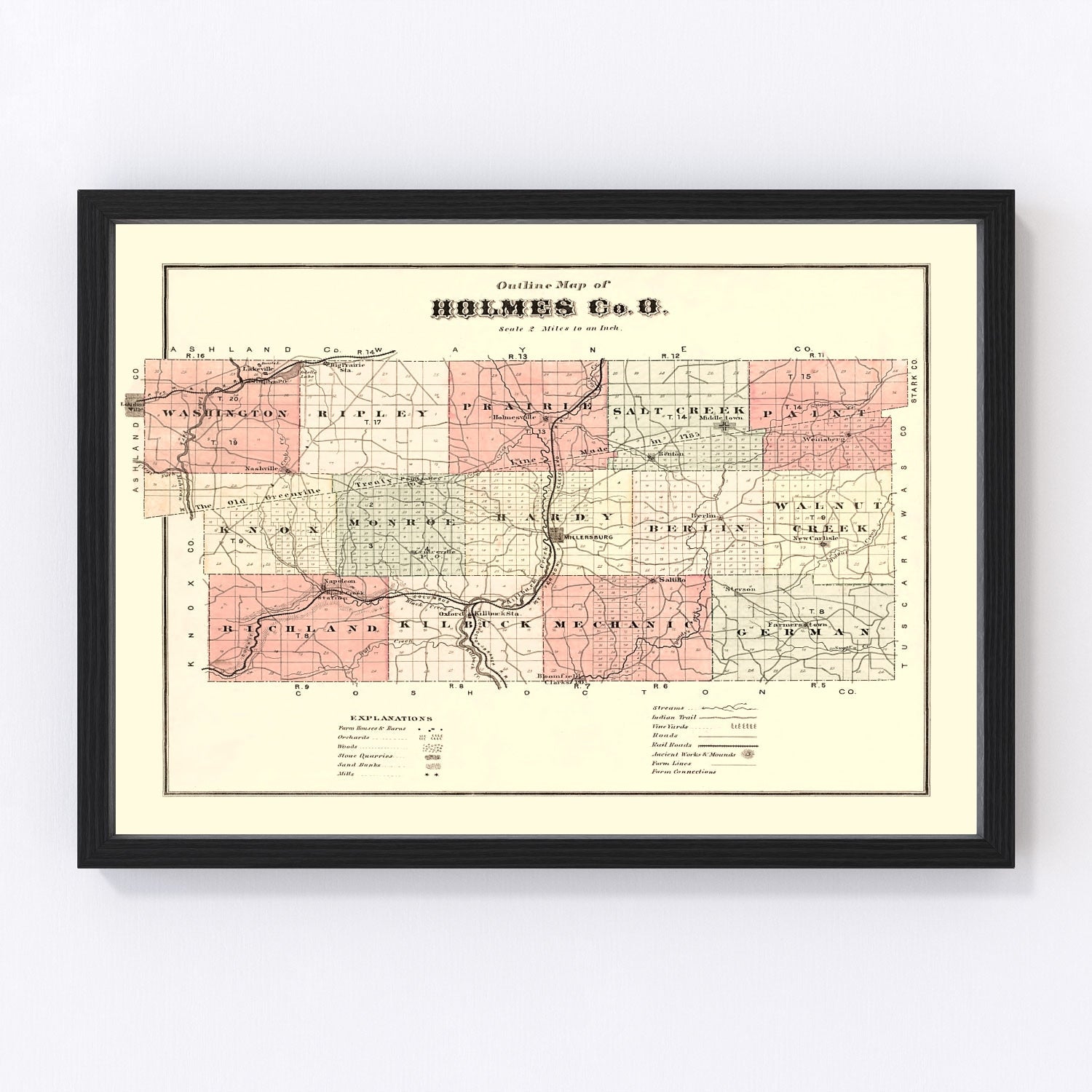 vintage map of Holmes County, Ohio, 1875