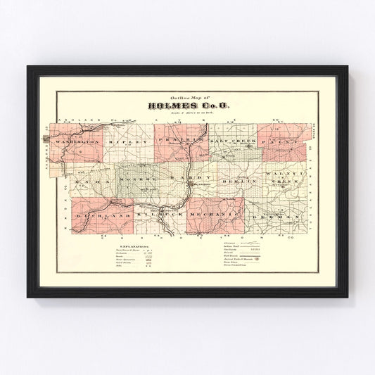 vintage map of Holmes County, Ohio, 1875