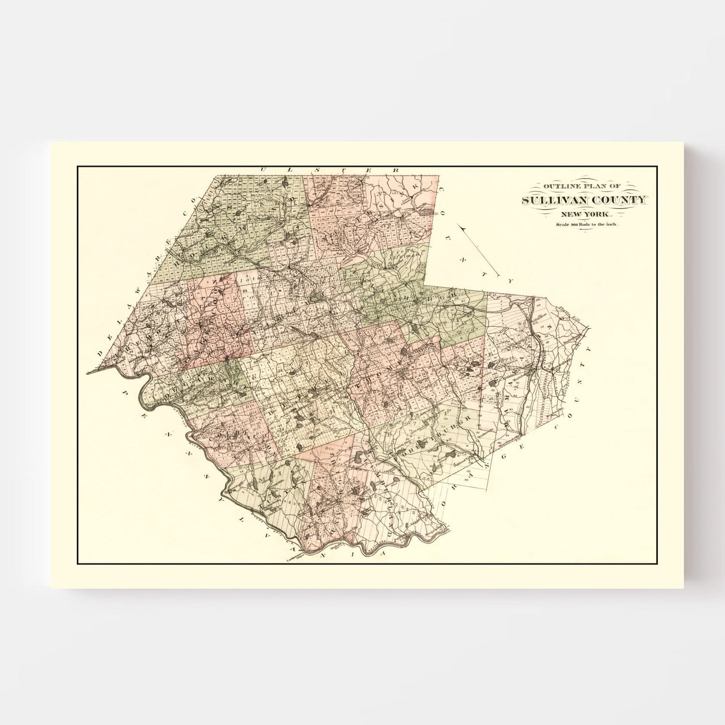 Vintage Map of Sullivan County, New York, 1875