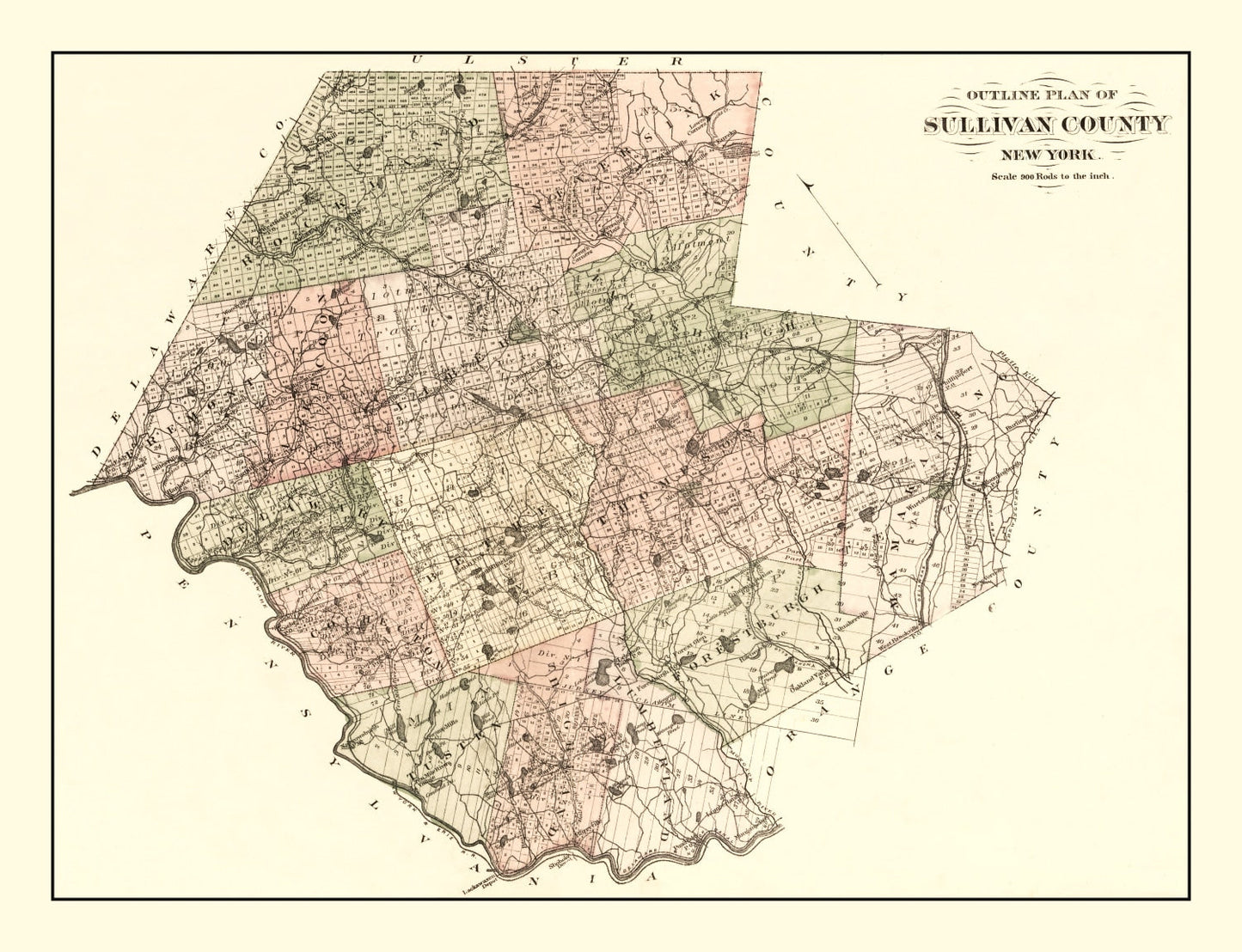 Vintage Map of Sullivan County, New York, 1875