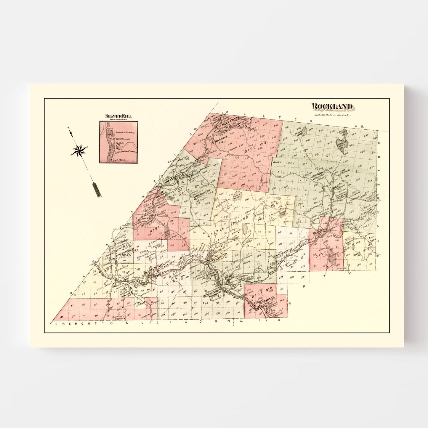Vintage Map of Rockland Township, Sullivan County, New York, 1875