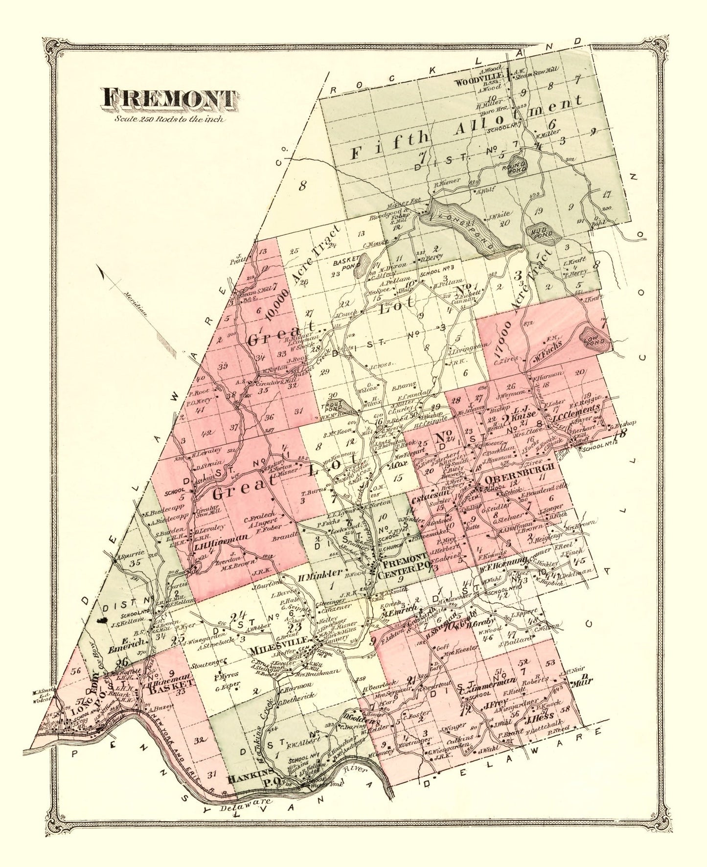 Vintage Map of Fremont Township, Sullivan County, New York, 1875
