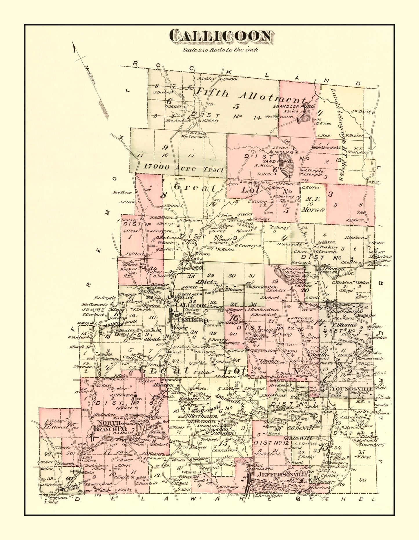 Vintage Map of Callicoon Township, Sullivan County, New York, 1875