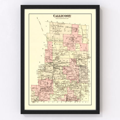 Vintage map of Callicoon Township, Sullivan County, New York, 1875, Catskills restored print