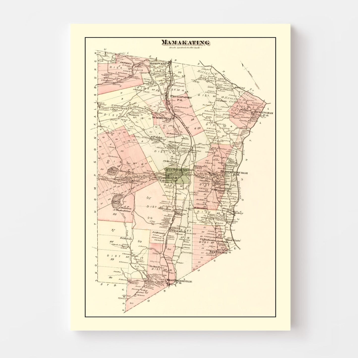Vintage Map of Sullivan County, New York, 1875