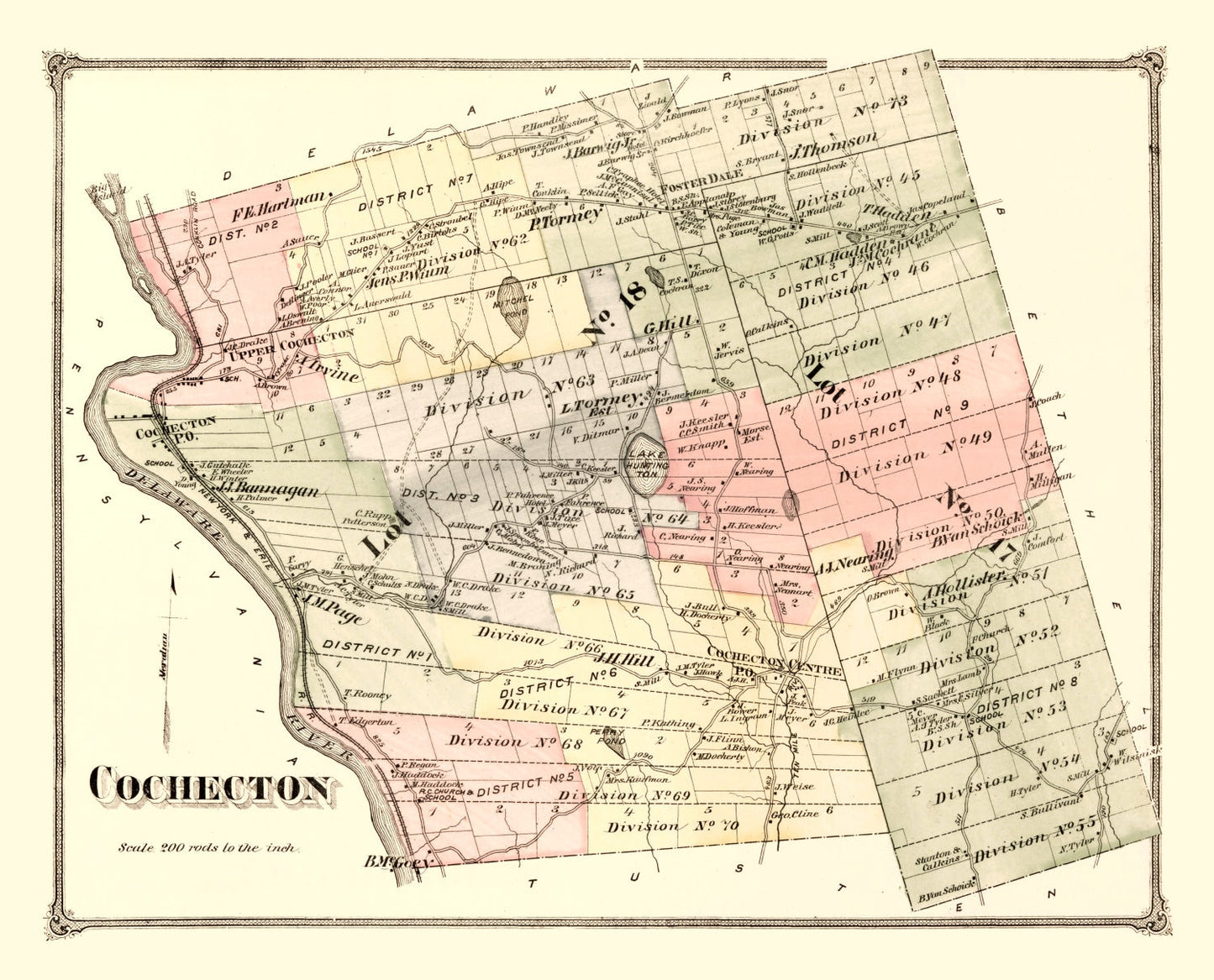 Vintage Map of Cochecton Township, New York 1875