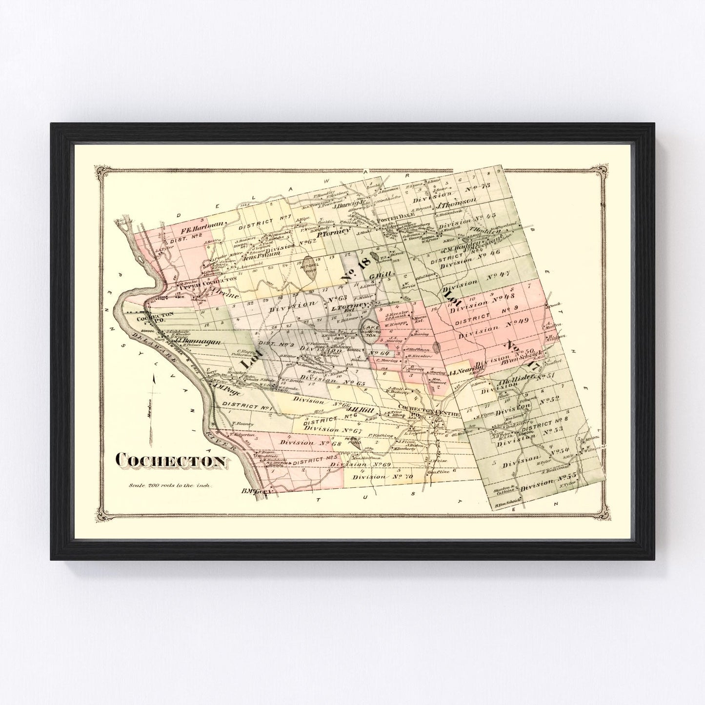 Vintage map of Cochecton Township, New York, 1875