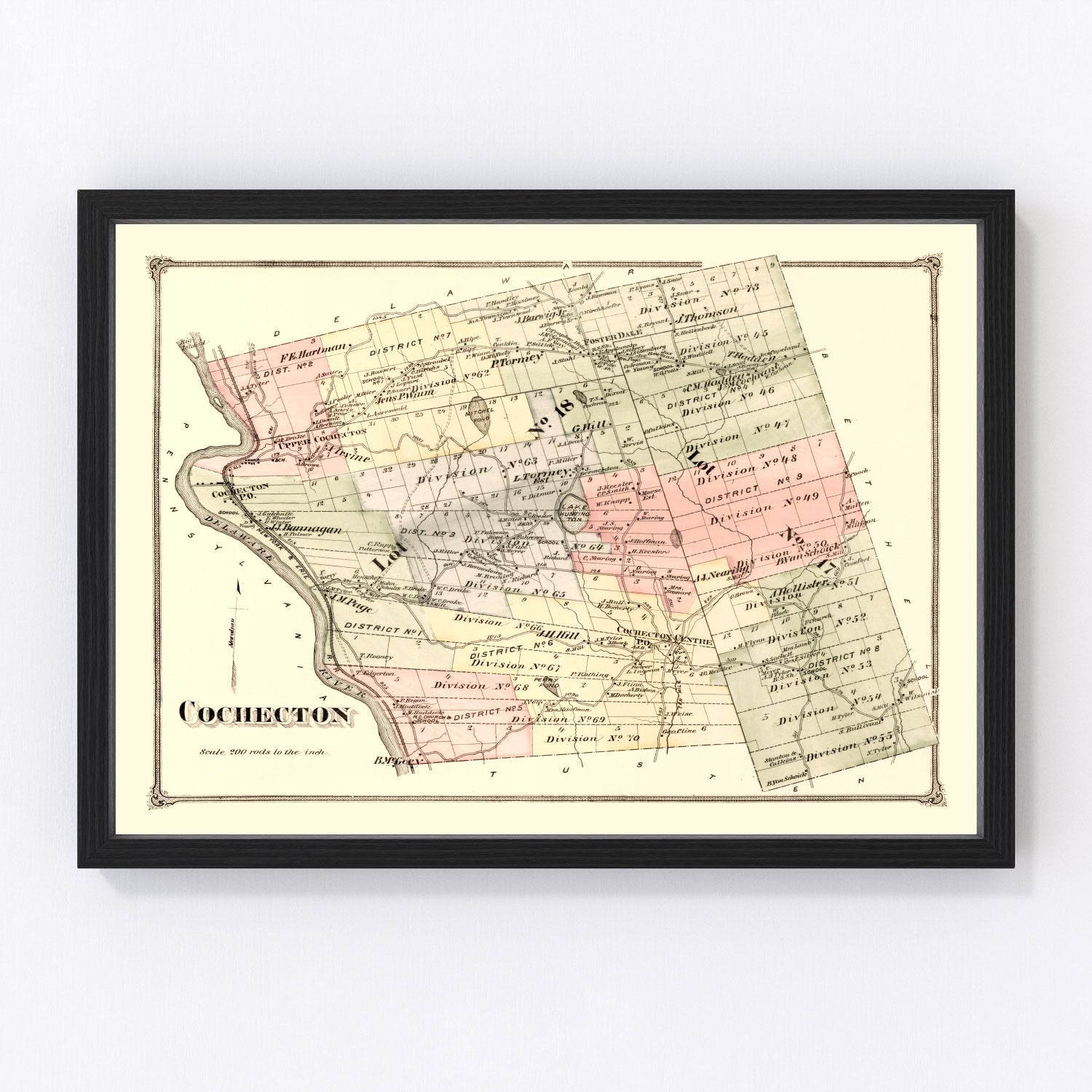 Vintage map of Cochecton Township, New York, 1875