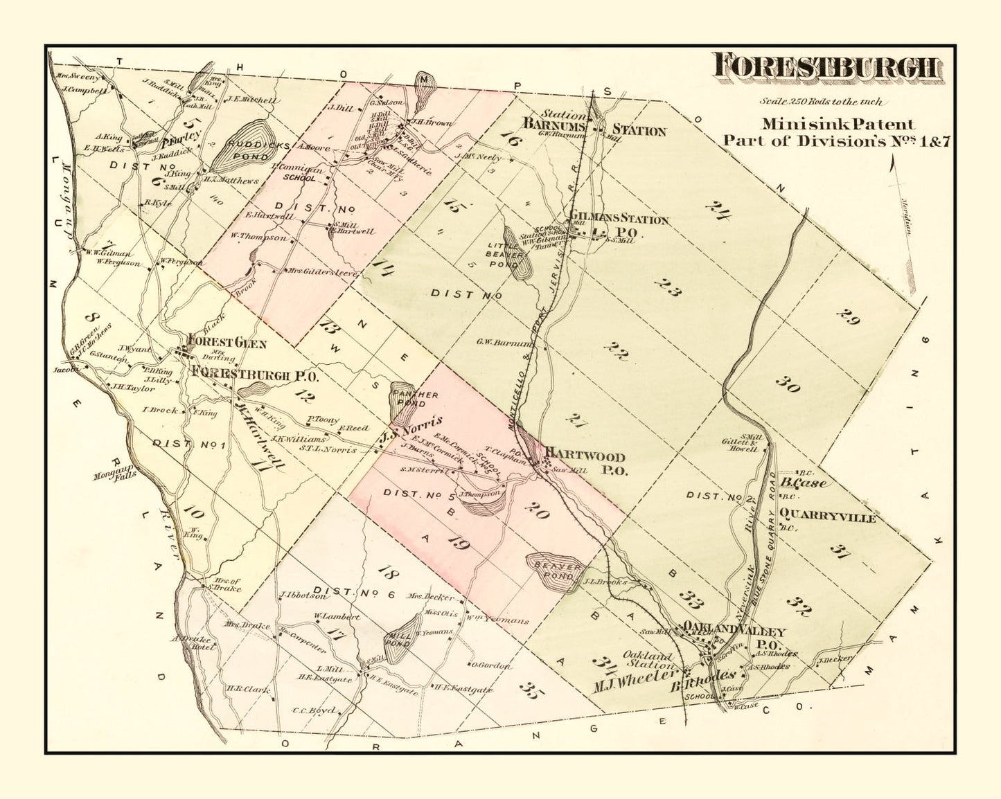 Vintage Map of Forestburgh Township, New York, 1875