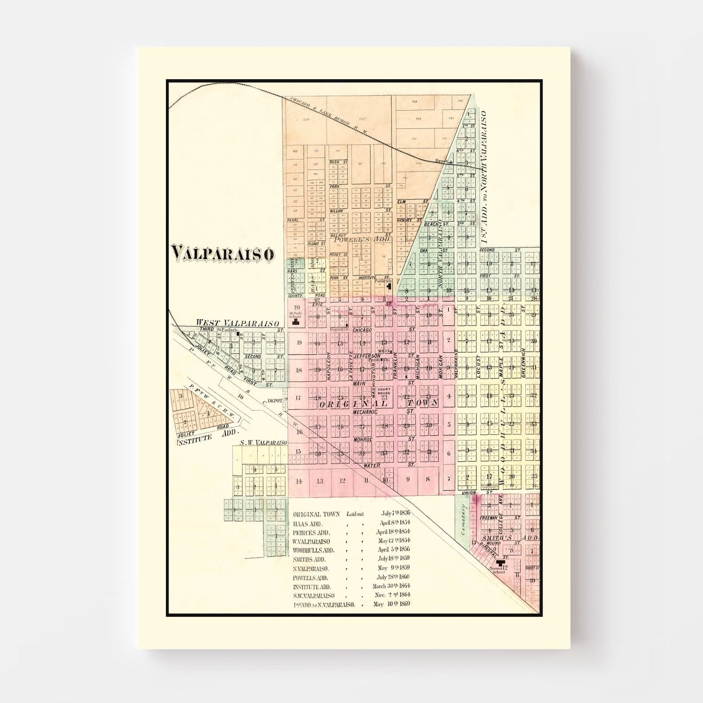 Vintage Map of Valparaiso, Indiana, 1876