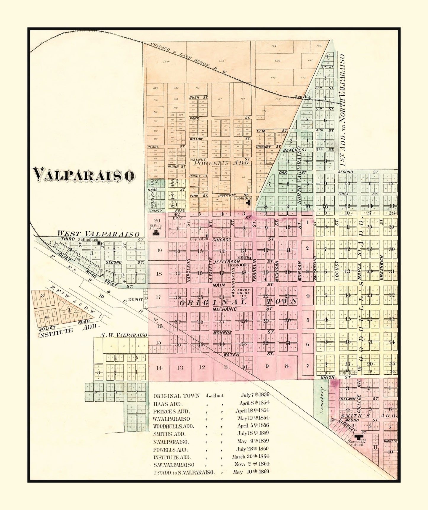 Vintage Map of Valparaiso, Indiana, 1876