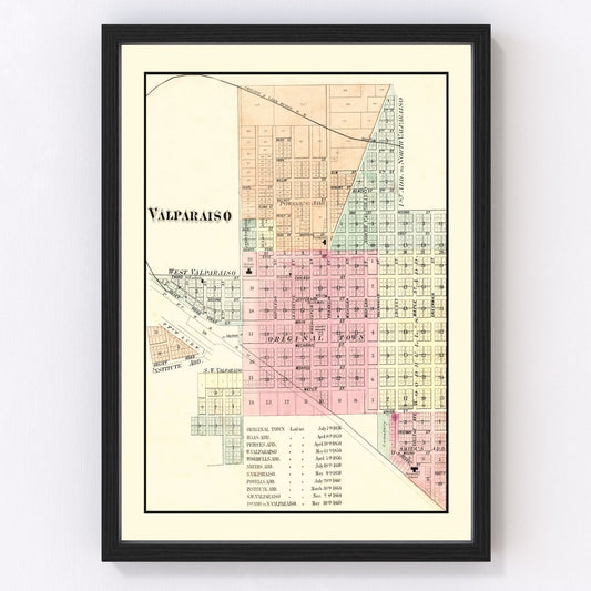 Vintage map of Valparaiso, Indiana, 1876