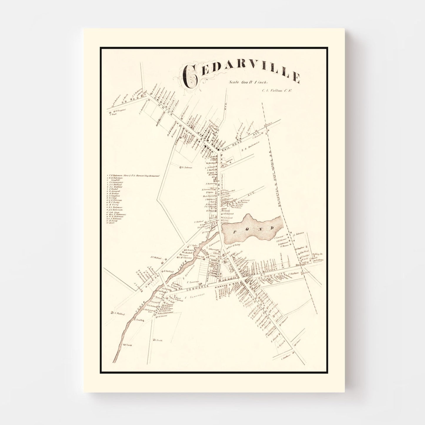 Vintage Map of Cedarville, New Jersey, 1876