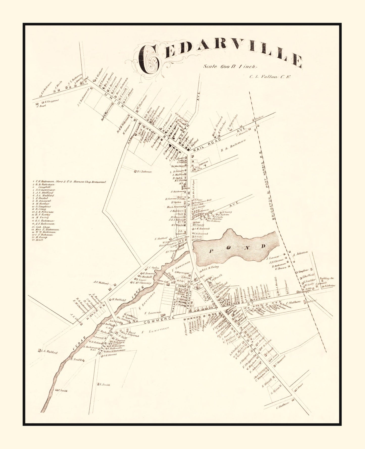 Vintage Map of Cedarville, New Jersey, 1876