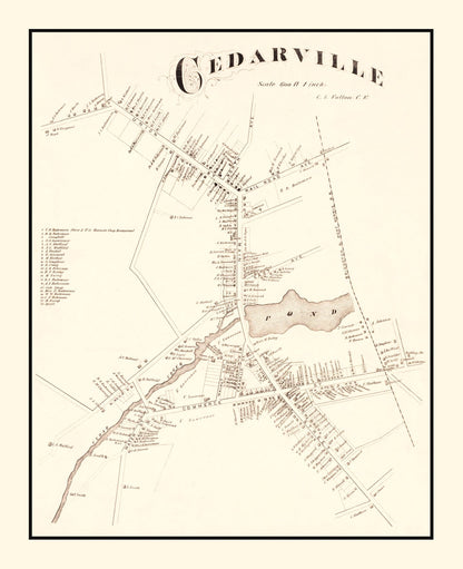 Vintage Map of Cedarville, New Jersey, 1876