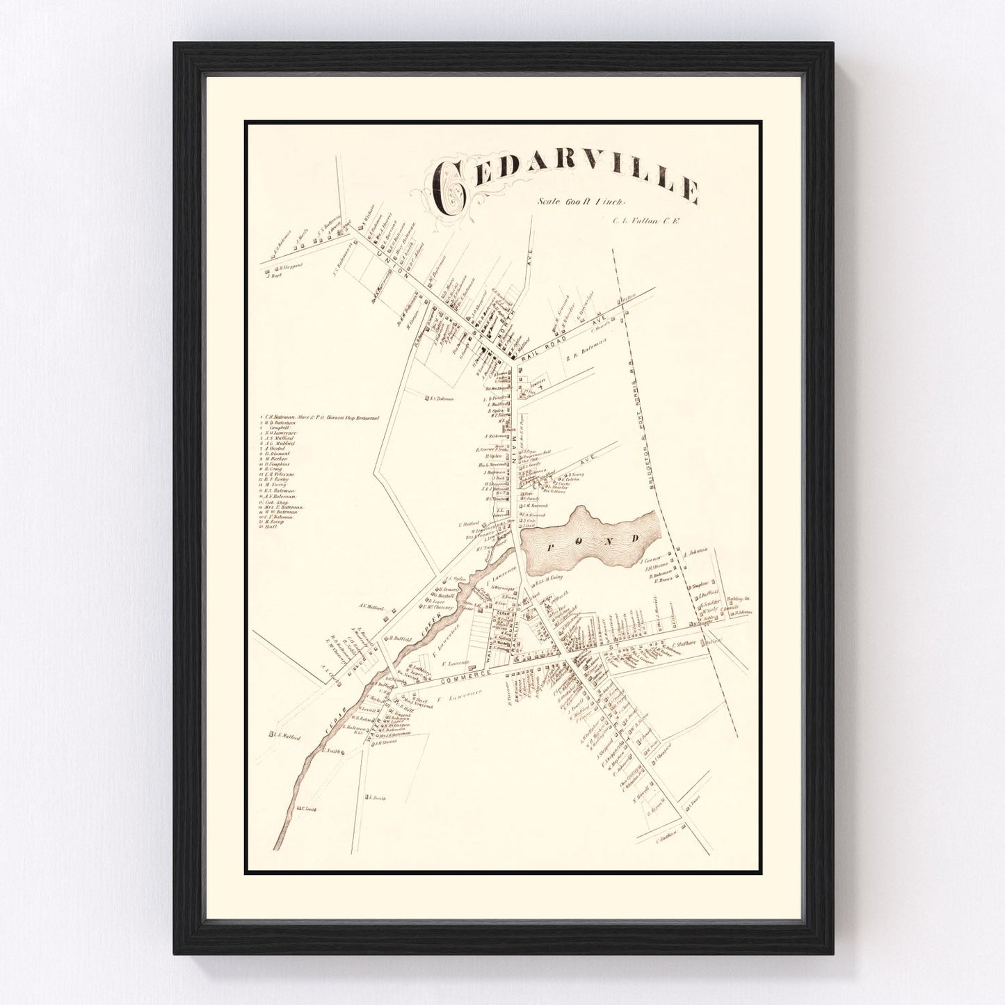 Vintage map of Cedarville, New Jersey, 1876, restored vintage wall art print