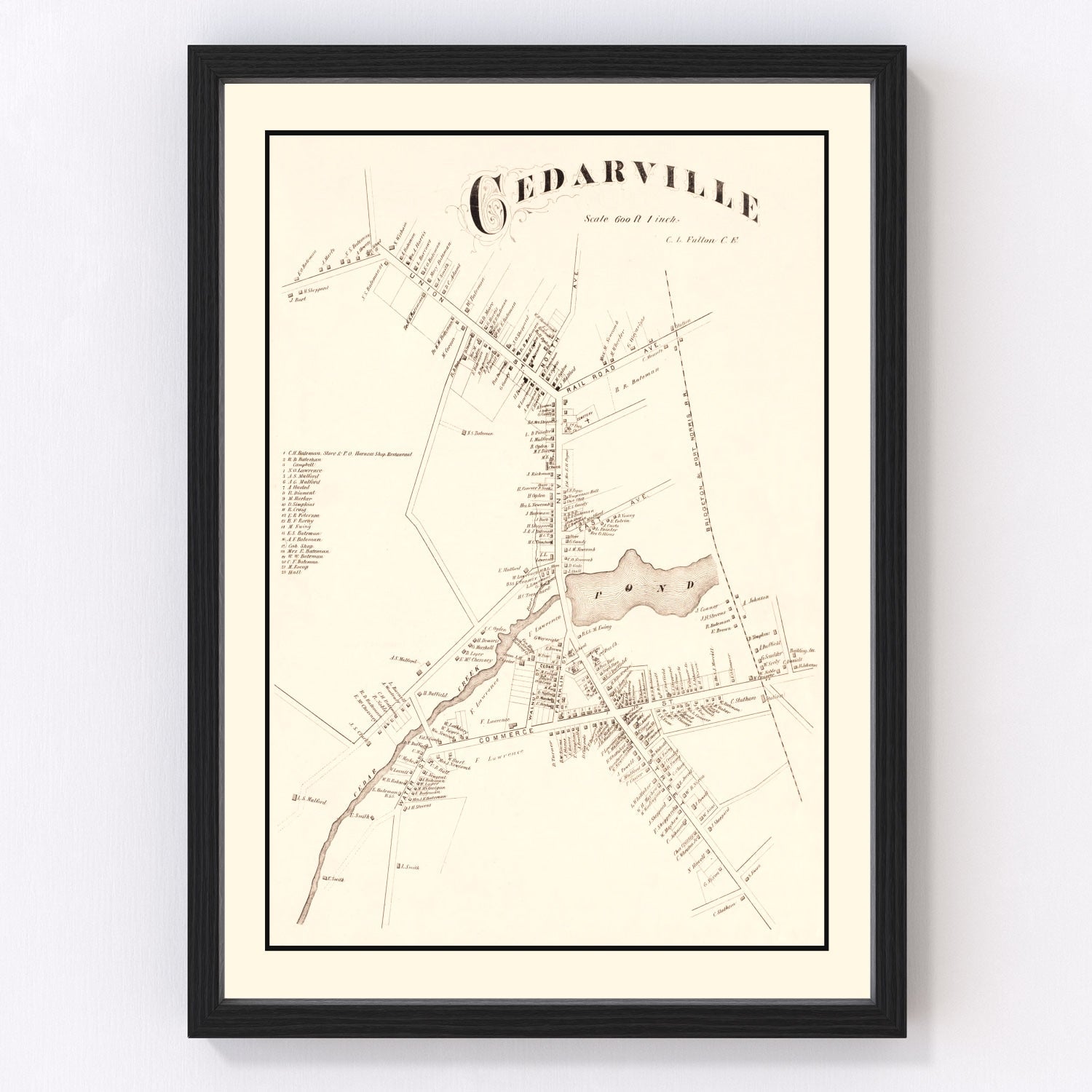 Vintage map of Cedarville, New Jersey, 1876, restored vintage wall art print