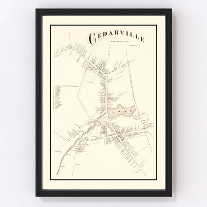 Vintage map of Cedarville, New Jersey, 1876, restored vintage wall art print