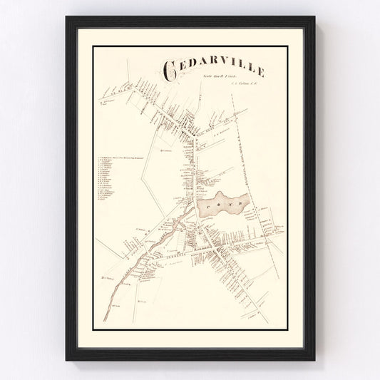 Vintage map of Cedarville, New Jersey, 1876, restored vintage wall art print