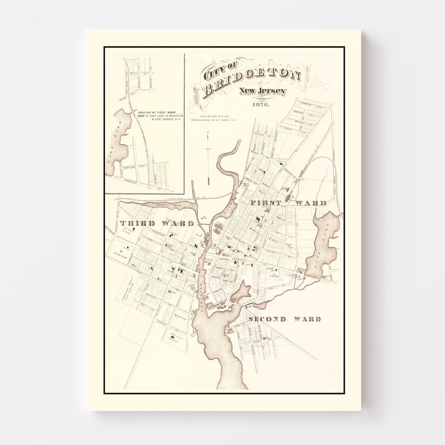 Vintage Map of Bridgeton, New Jersey, 1876