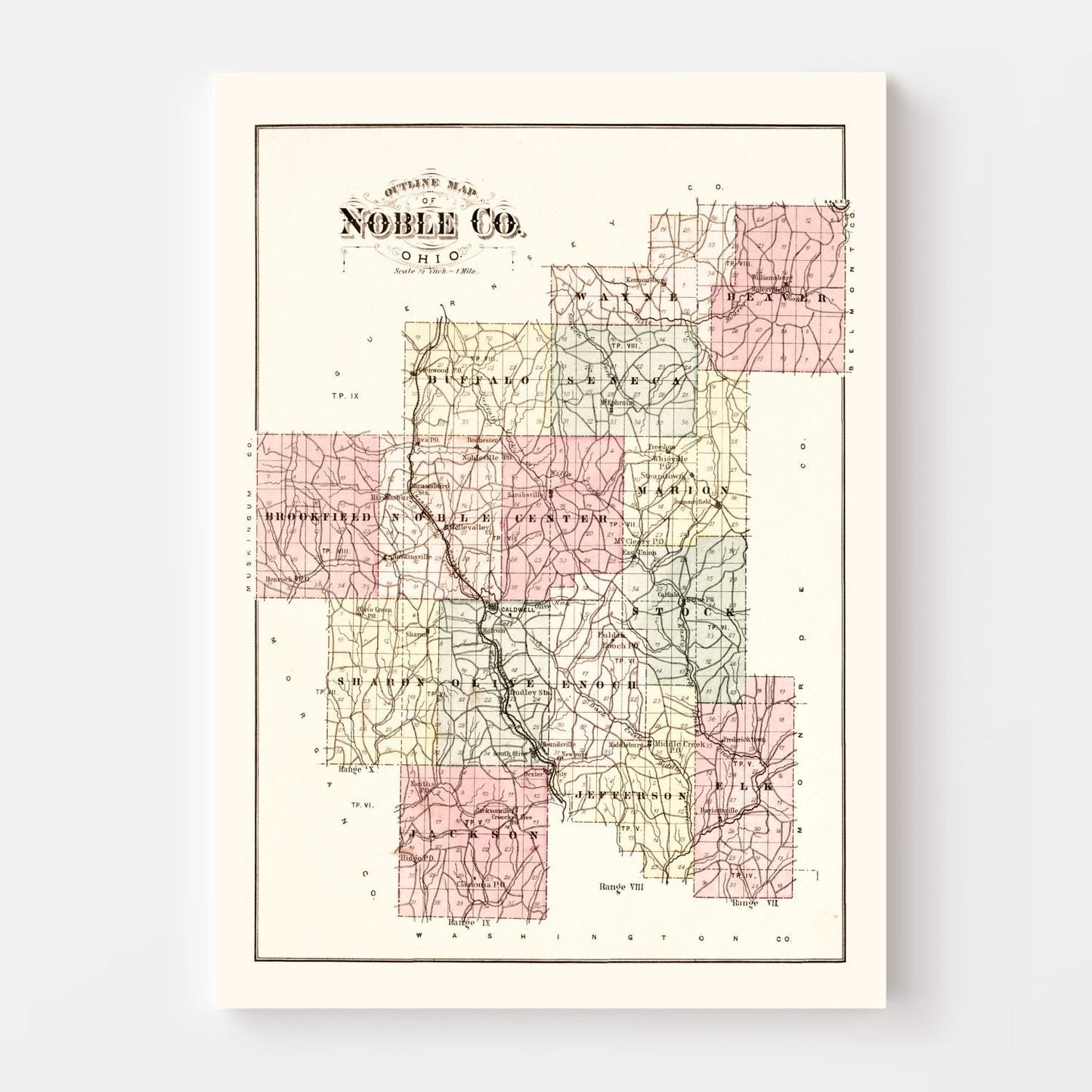 Vintage Map of Noble County, Ohio, 1876