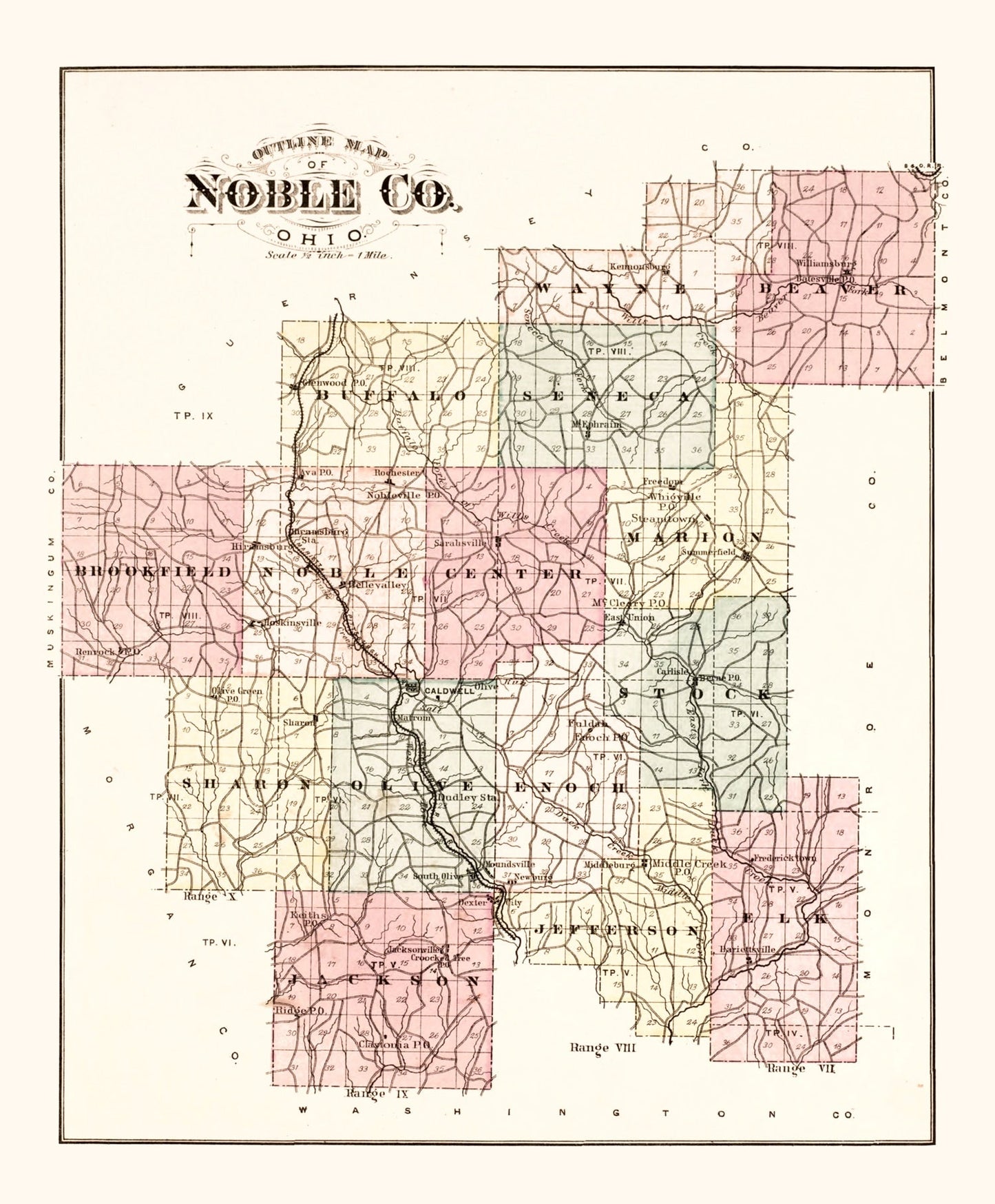 Vintage Map of Noble County, Ohio, 1876
