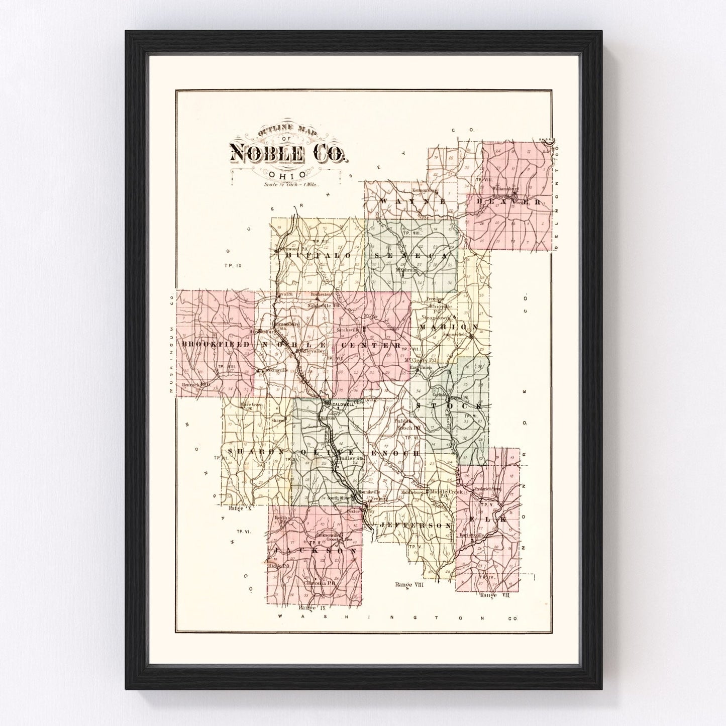 Vintage map of Noble County, Ohio, 1876