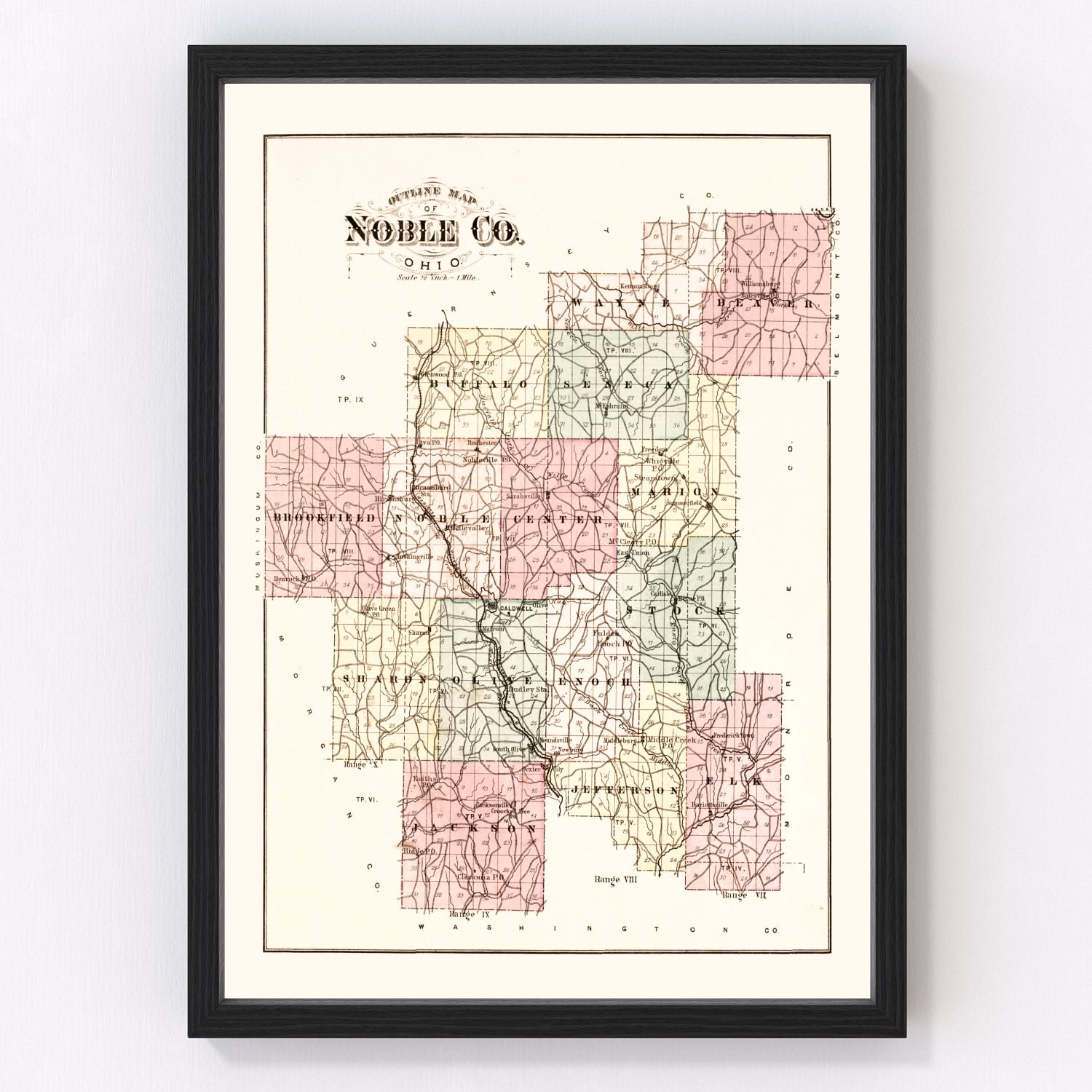 Vintage map of Noble County, Ohio, 1876