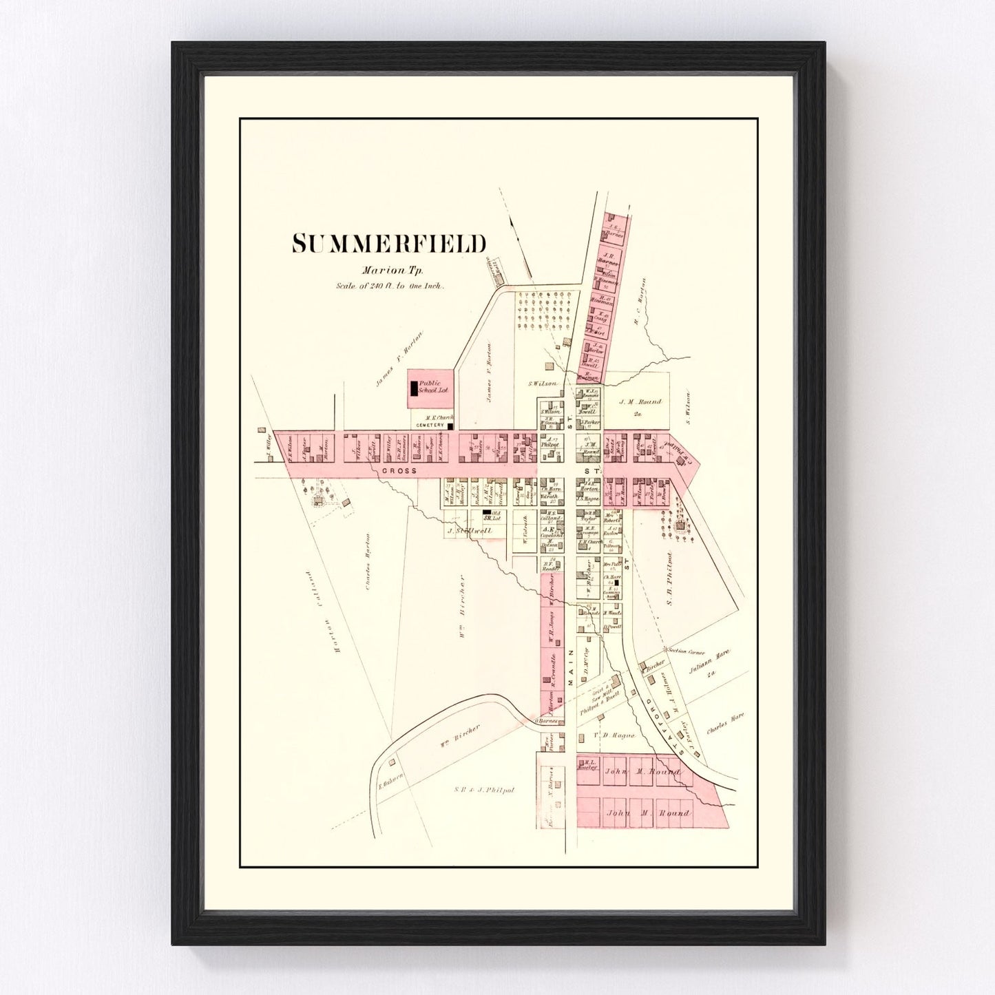 Vintage map of Summerfield, Ohio, 1876