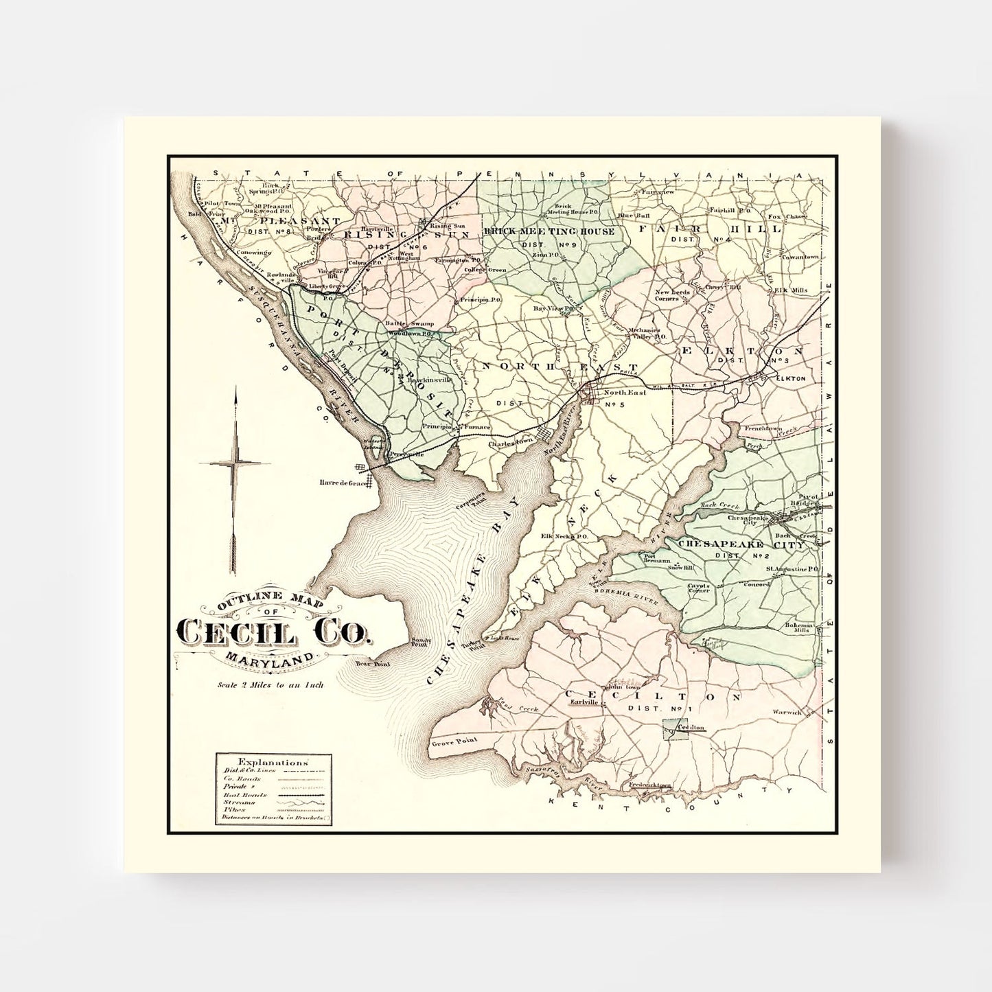Vintage Map of Cecil County, Maryland, 1877