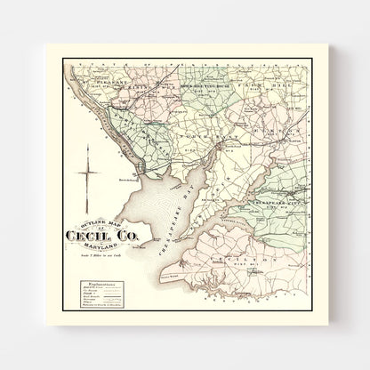 Vintage Map of Cecil County, Maryland, 1877