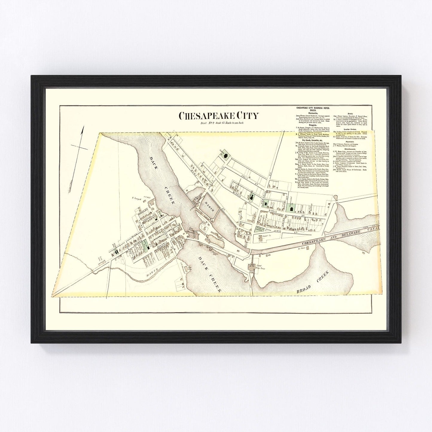 Vintage map of Chesapeake, Calvert County, Maryland, 1877, digitally restored print