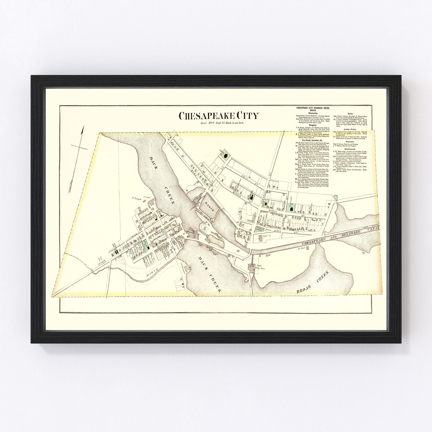 Vintage map of Chesapeake, Calvert County, Maryland, 1877, digitally restored print