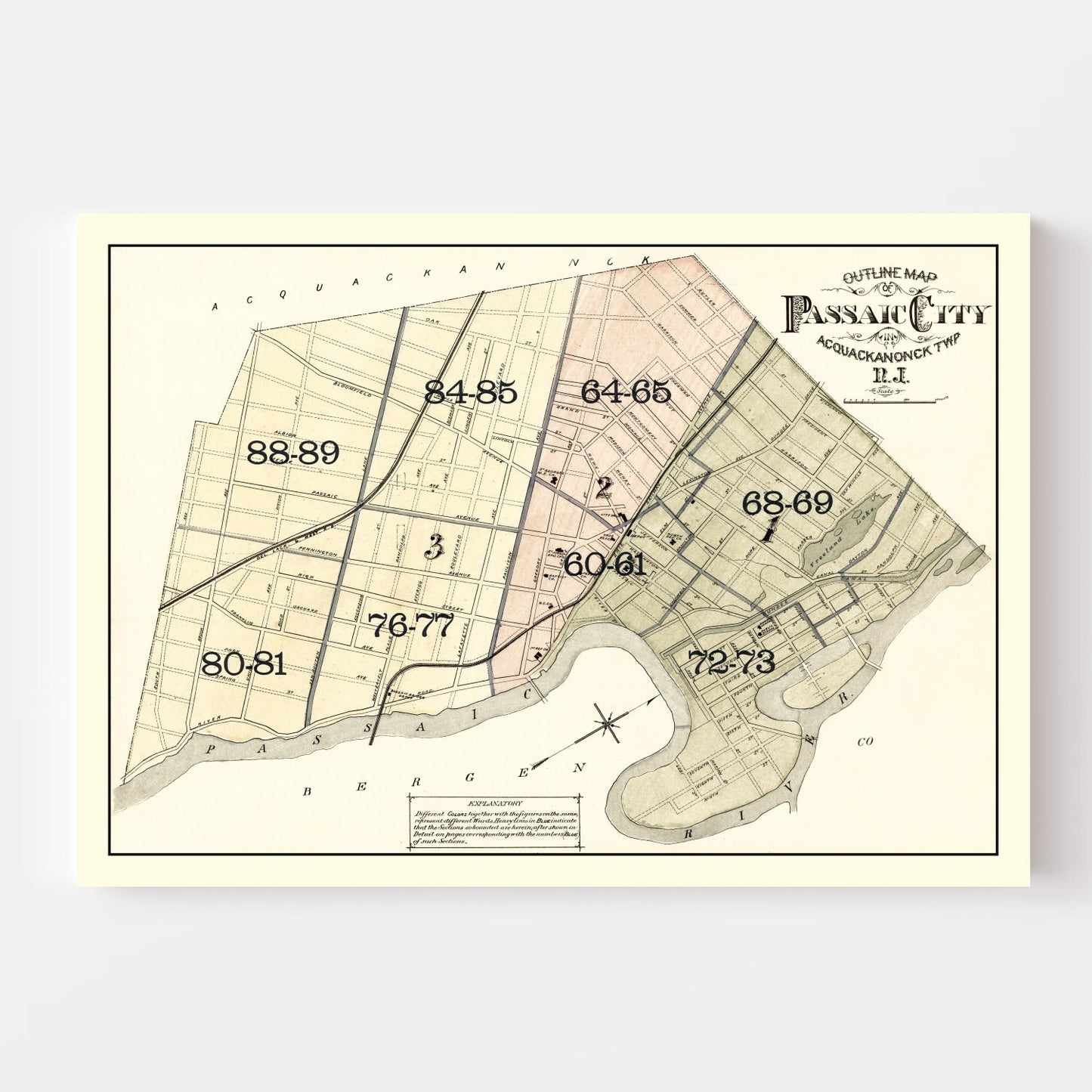 Vintage Map of Passaic, New Jersey, 1877
