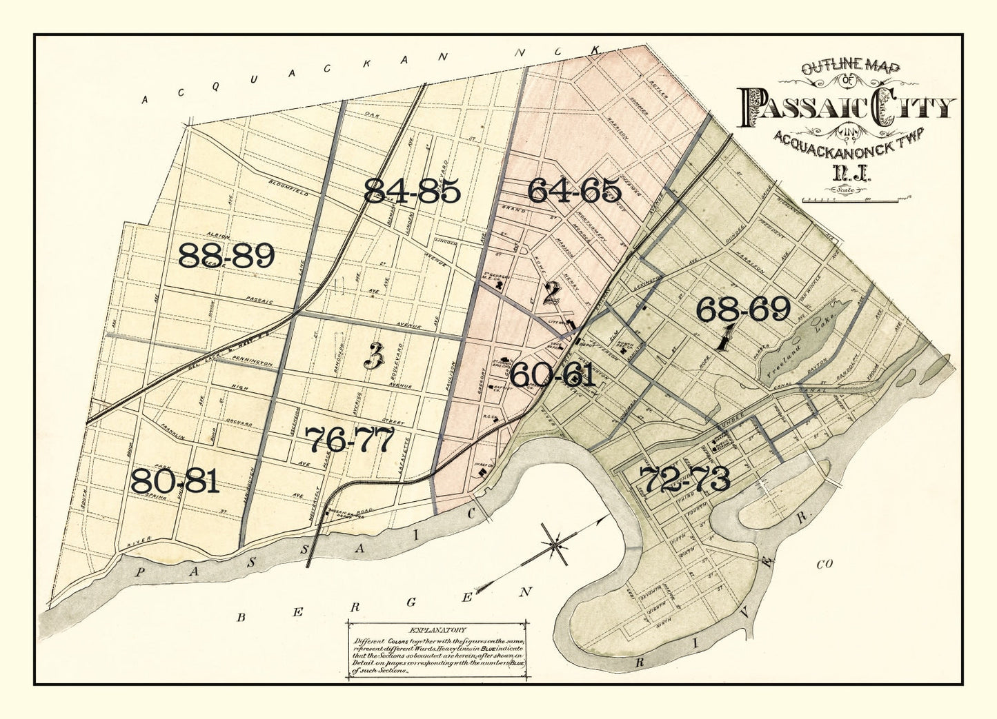 Vintage Map of Passaic, New Jersey, 1877