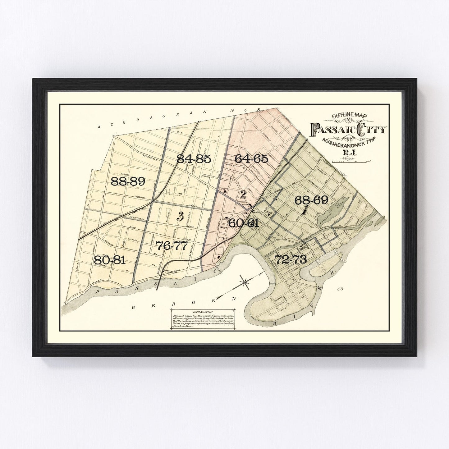 Vintage map of Passaic, New Jersey, 1877