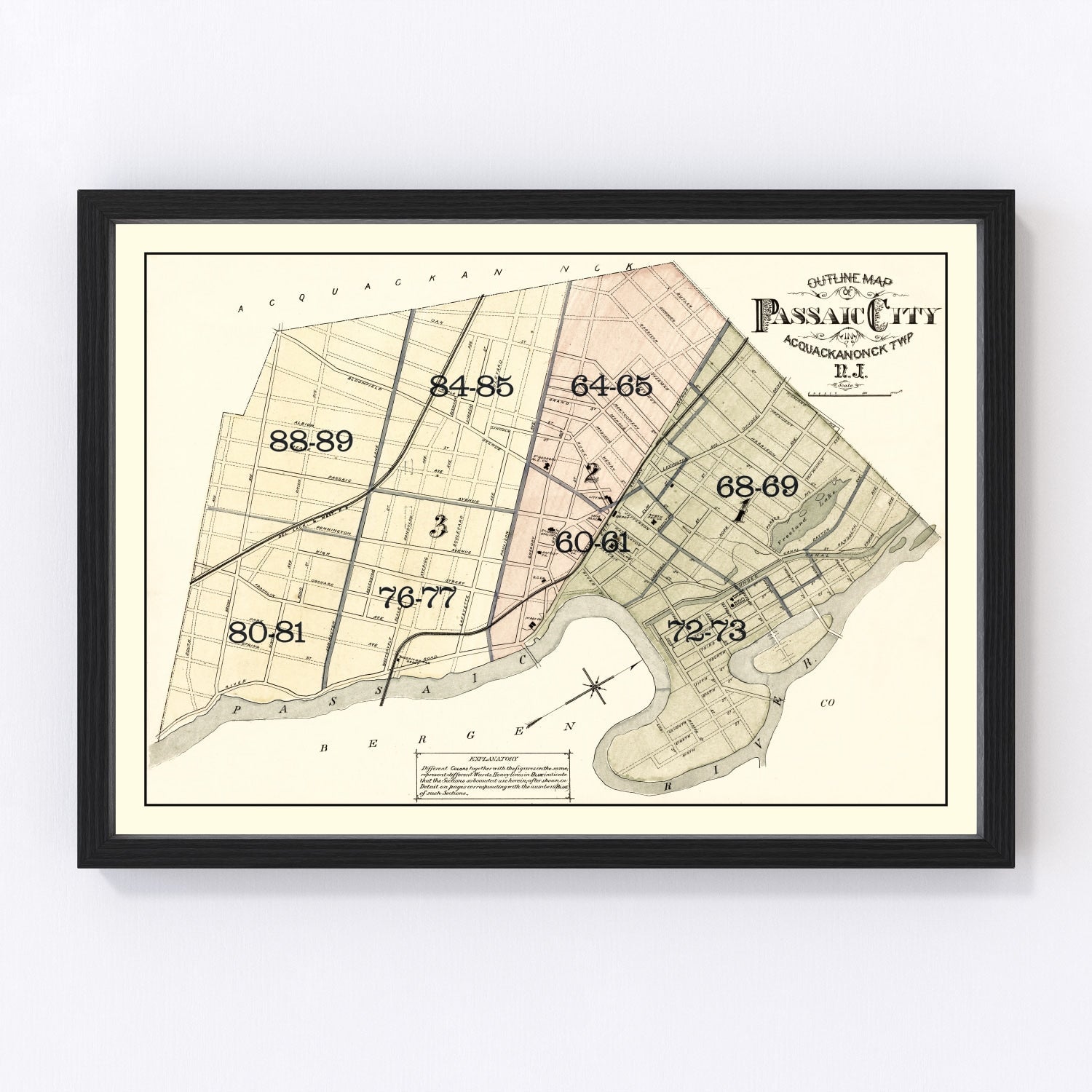 Vintage map of Passaic, New Jersey, 1877