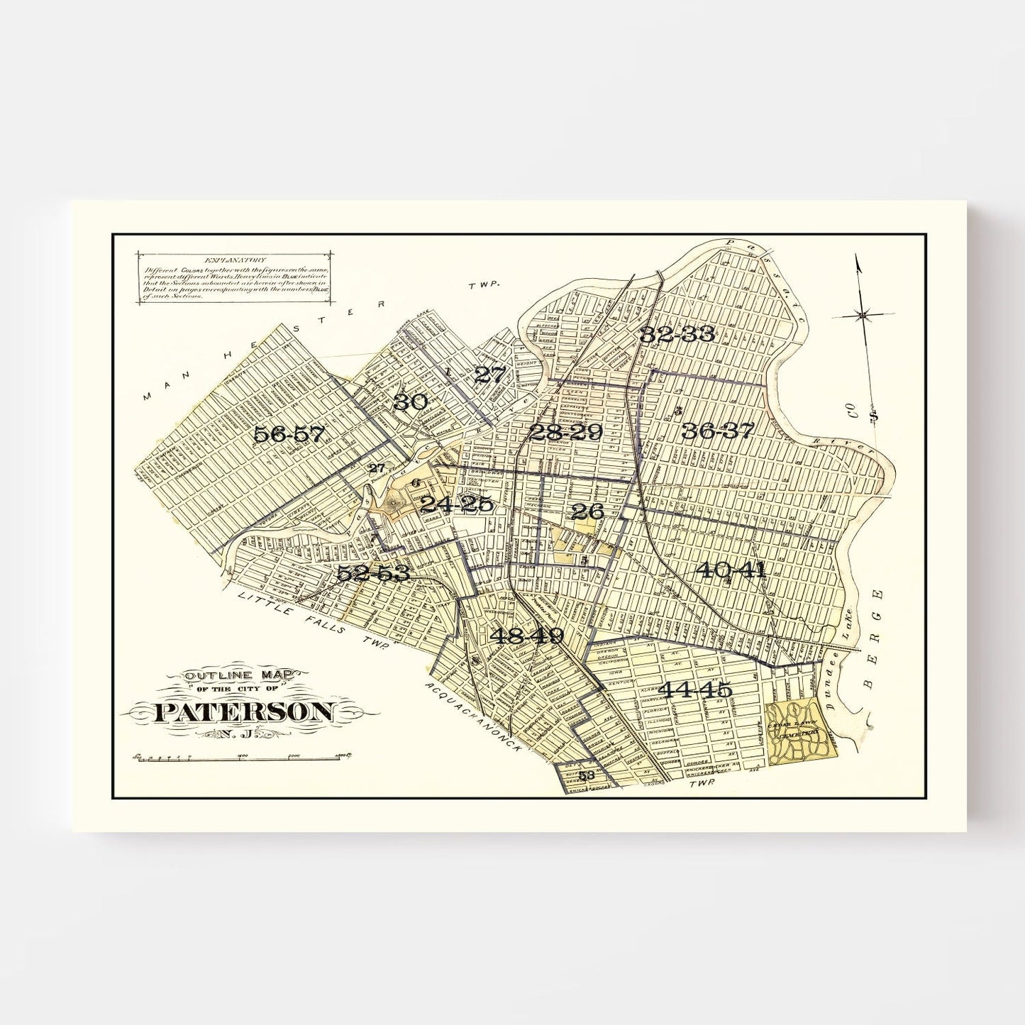Vintage Map of Paterson, New Jersey, 1877
