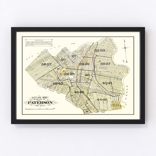 Vintage map of Paterson, New Jersey, 1877