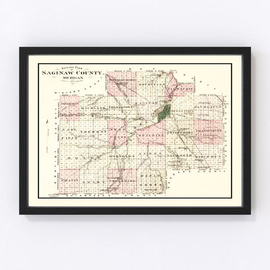 vintage map of Saginaw County, Michigan, 1877