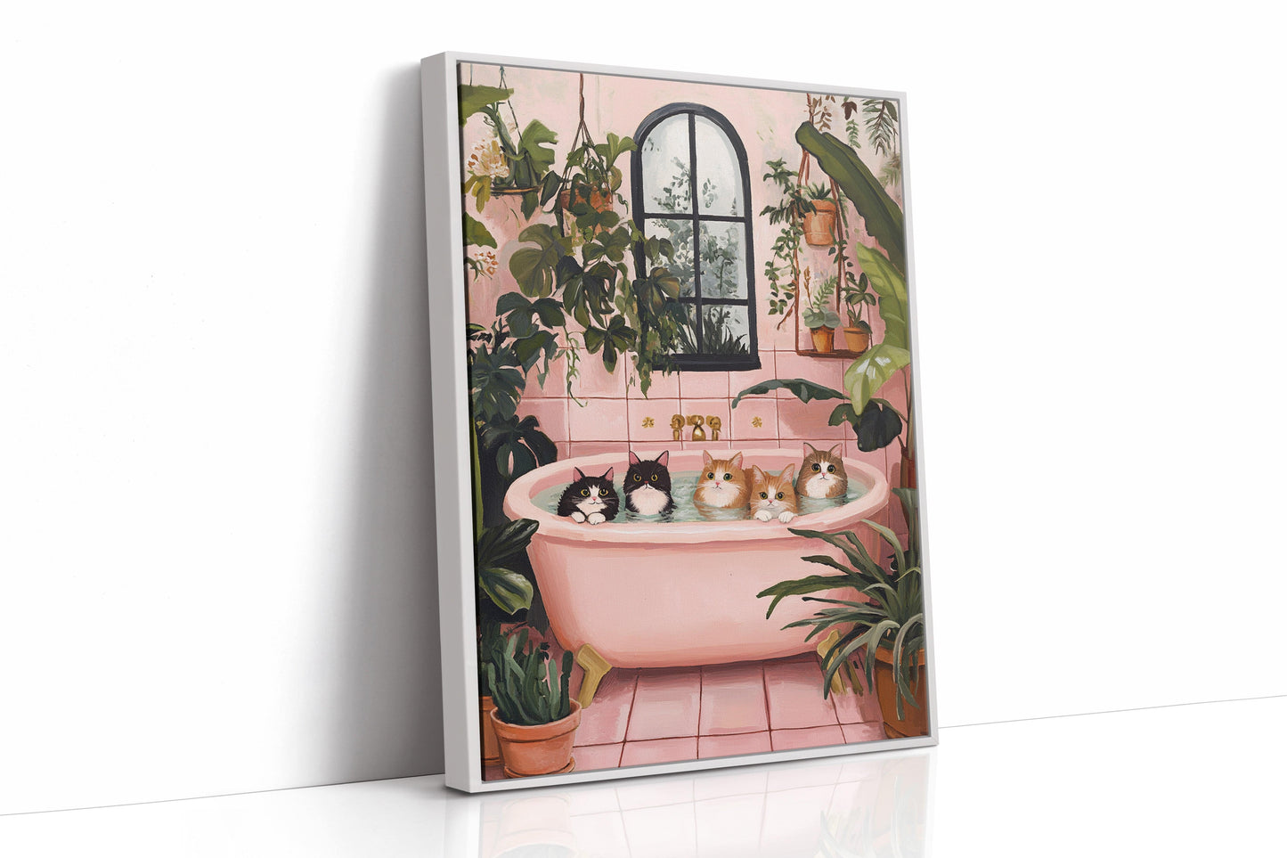Cat Spa Day Funny Pink Bathtub Cat Wall Art Print