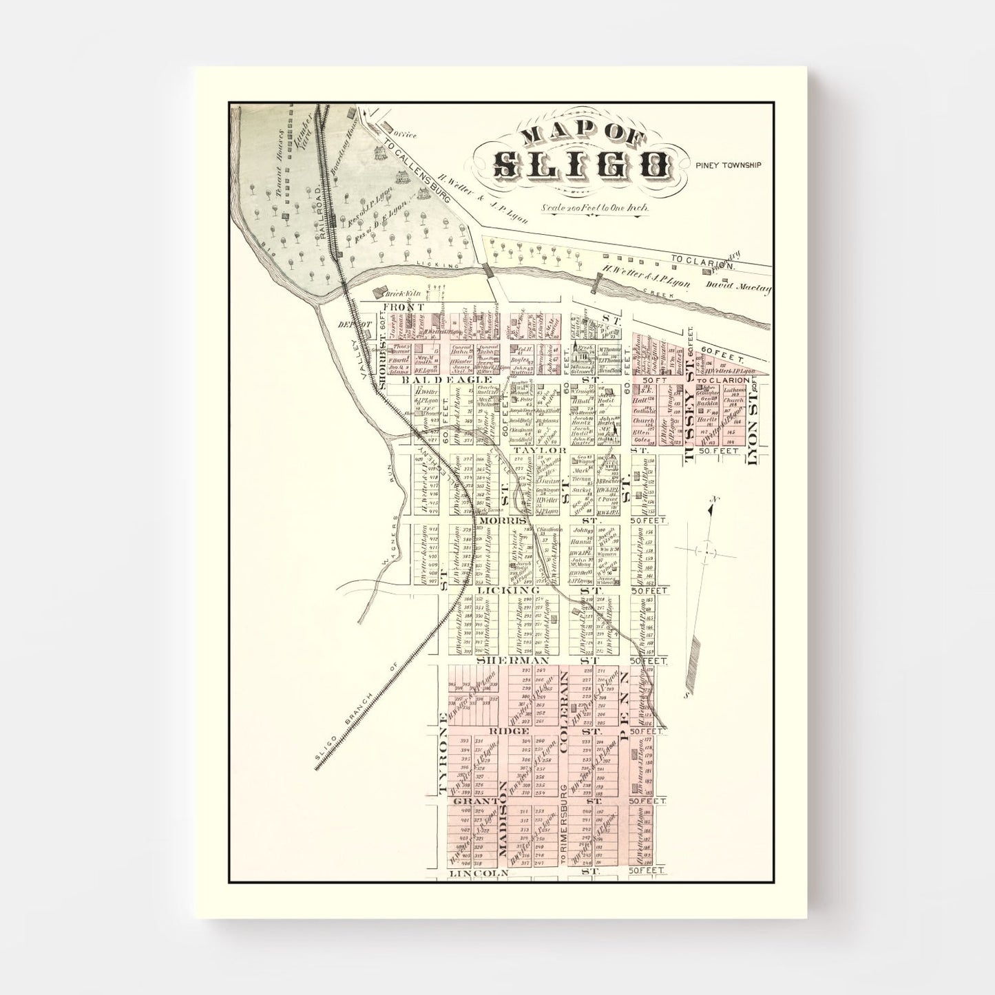Vintage Map of Sligo, Pennsylvania, 1877