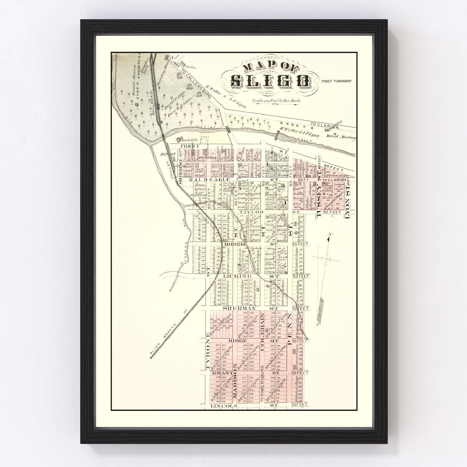 Vintage map of Sligo, Pennsylvania, 1877