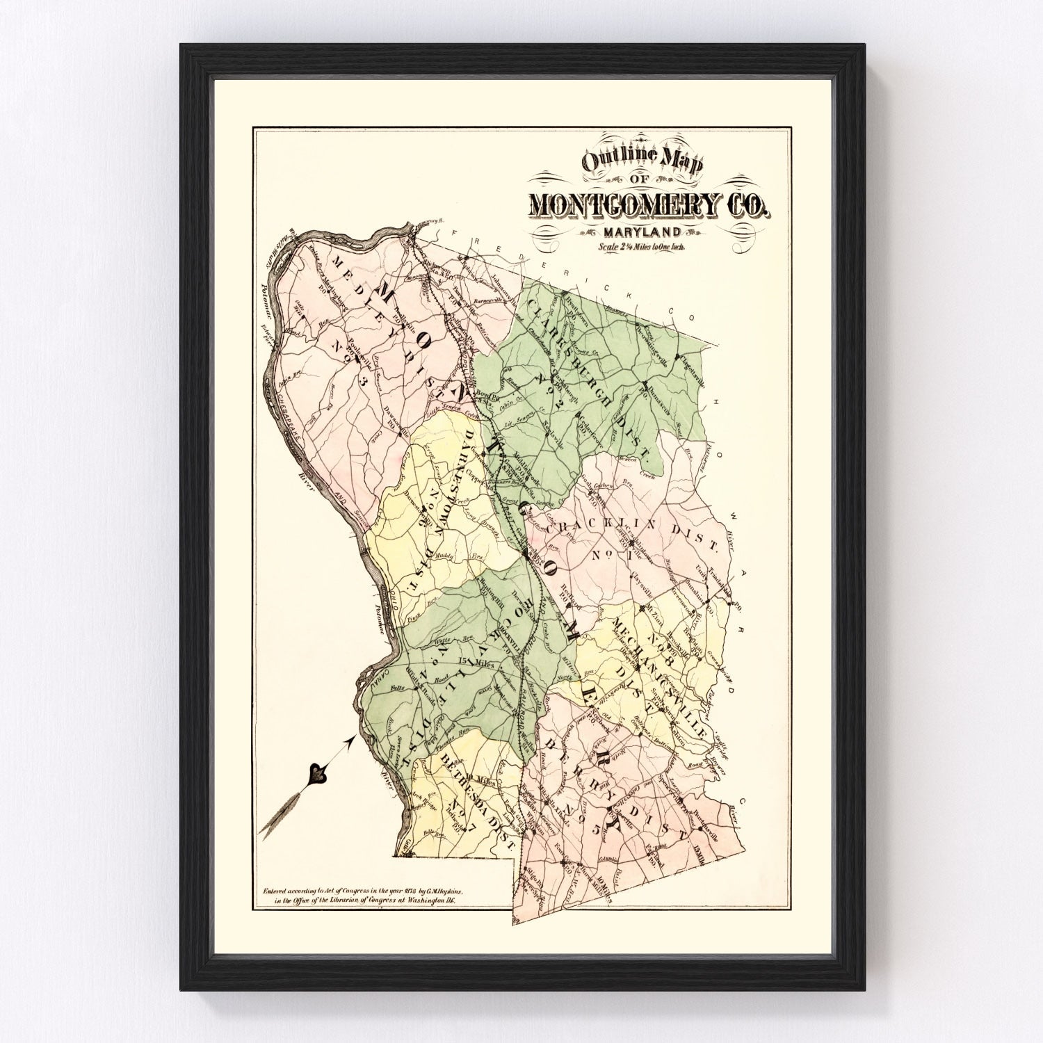 Vintage map of Montgomery County, Maryland, 1879
