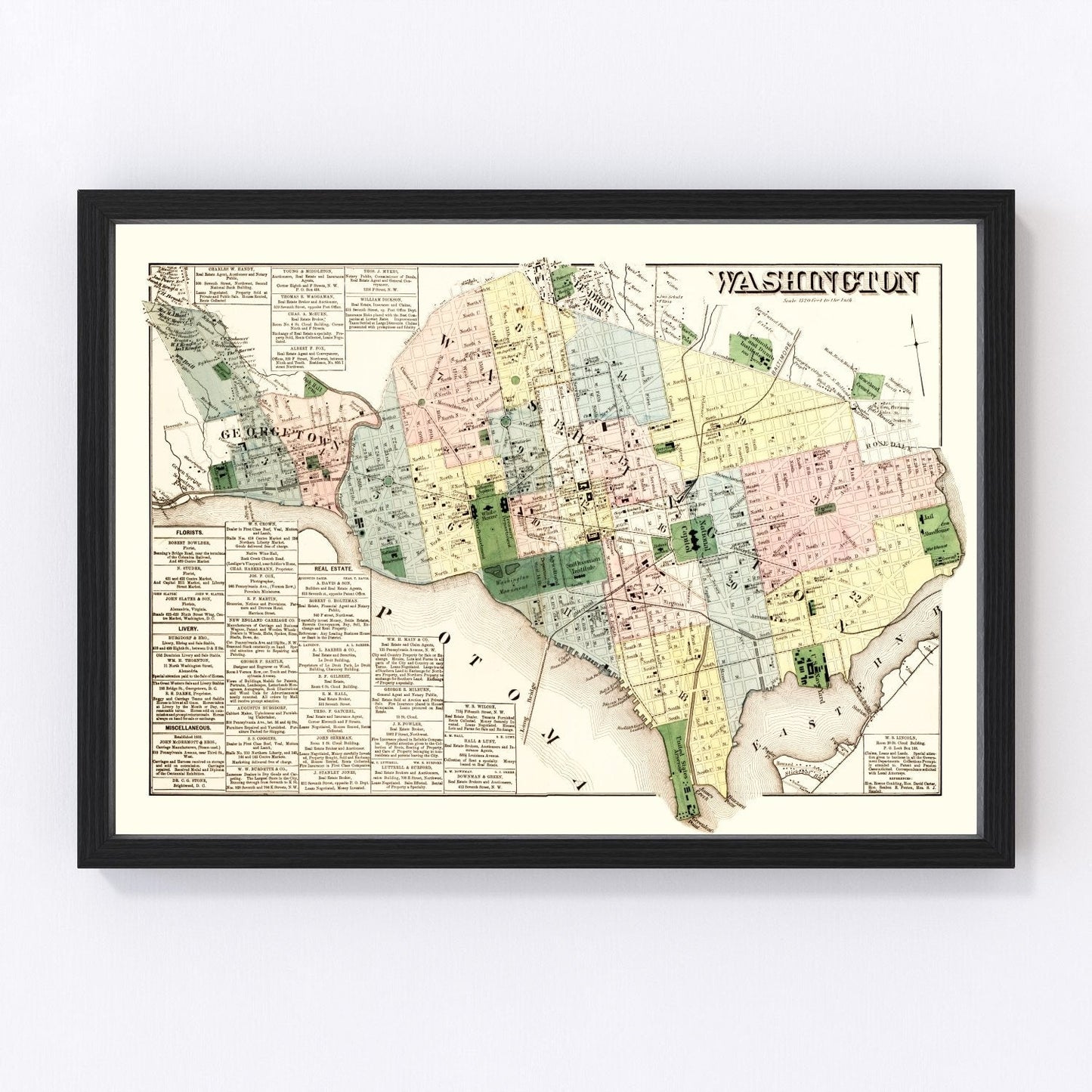 Vintage map of Washington DC, 1879 - Victorian era Reconstruction restored print