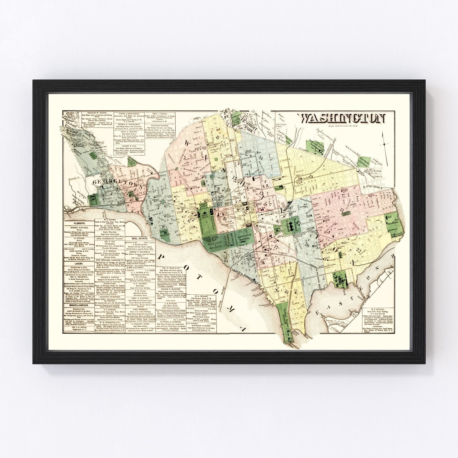 Vintage map of Washington DC, 1879 - Victorian era Reconstruction restored print