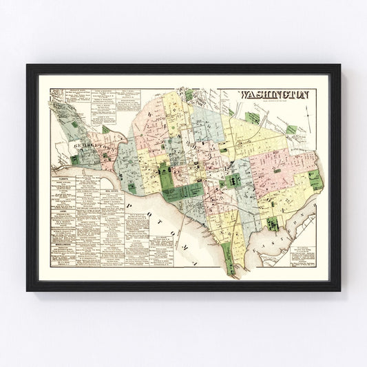 Vintage map of Washington DC, 1879 - Victorian era Reconstruction restored print