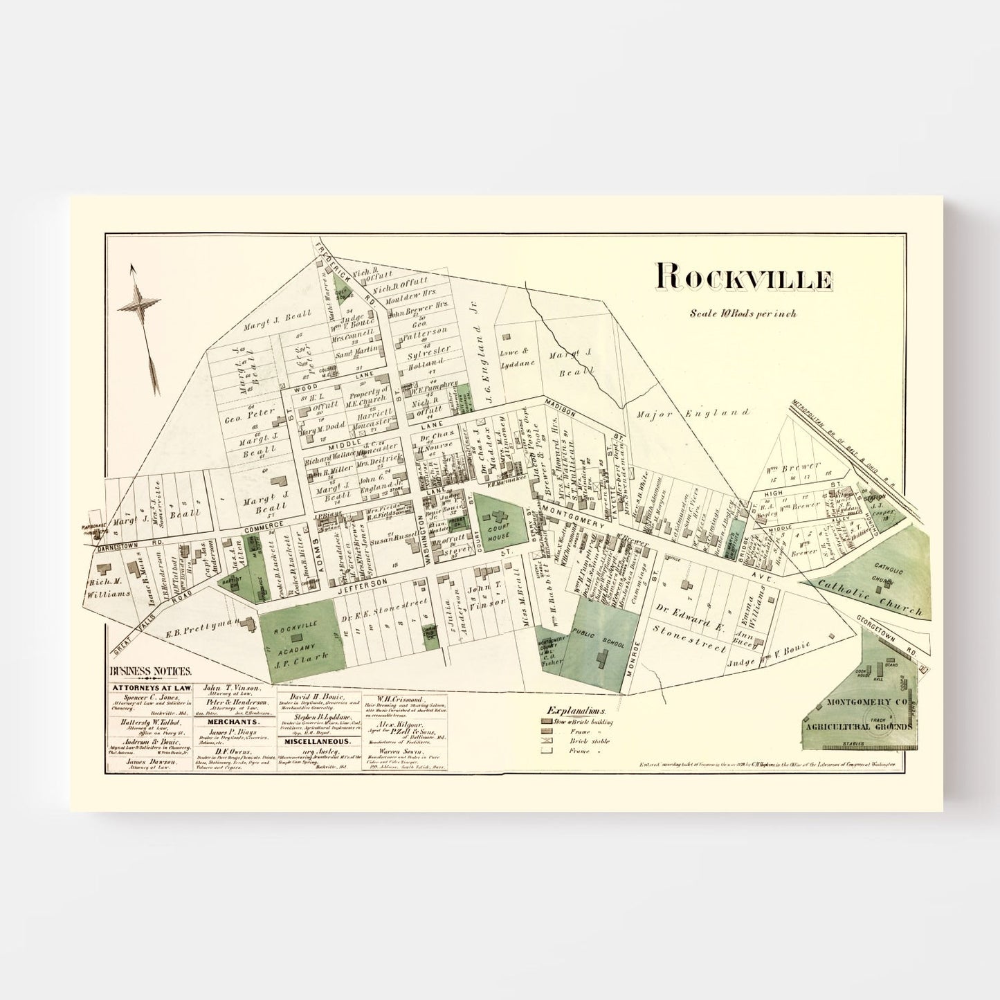 Vintage Map of Rockville, Maryland, 1879