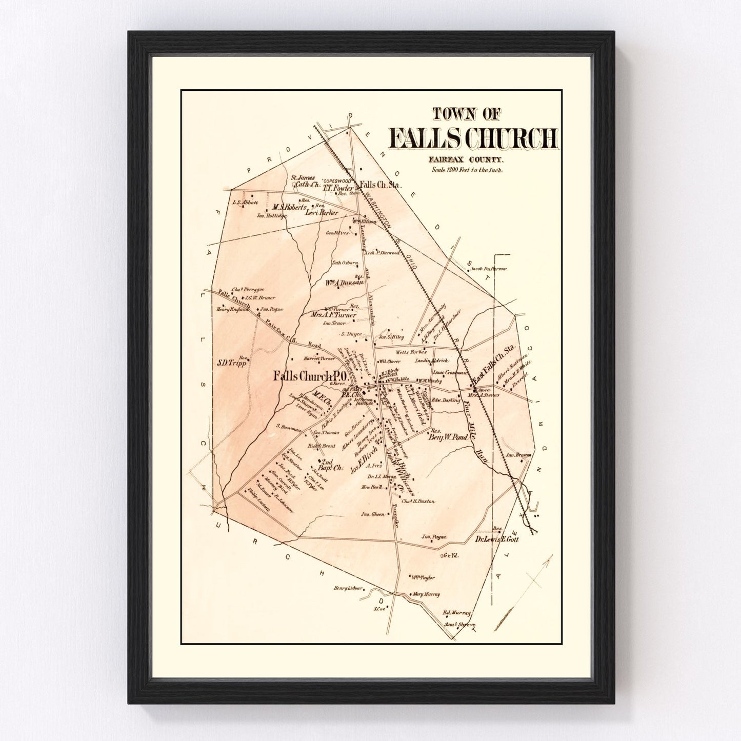 vintage map of Falls Church, Maryland, 1879