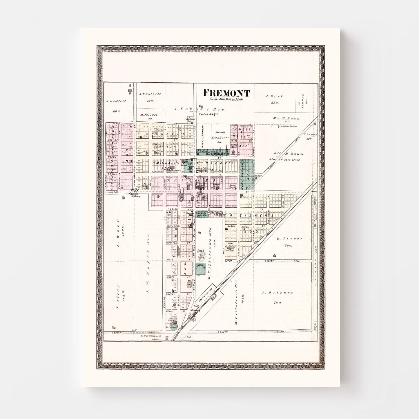 Vintage Map of Fremont, Indiana, 1880